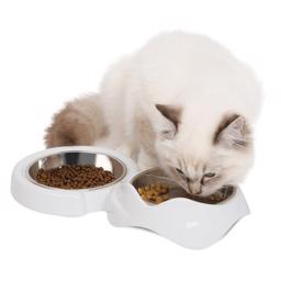 Catit Pixi rostfri & vit dubbelskål för katten